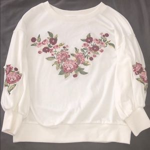 Bershka Floral Embroidered Top with Balloon Sleeve
